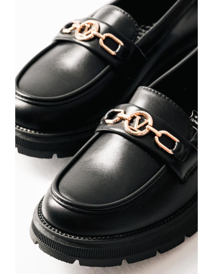 ZAK ματ loafers για κορίτσια με χρυσή αλυσίδα και τρακτερωτή σόλα ΜΑΥΡΟ