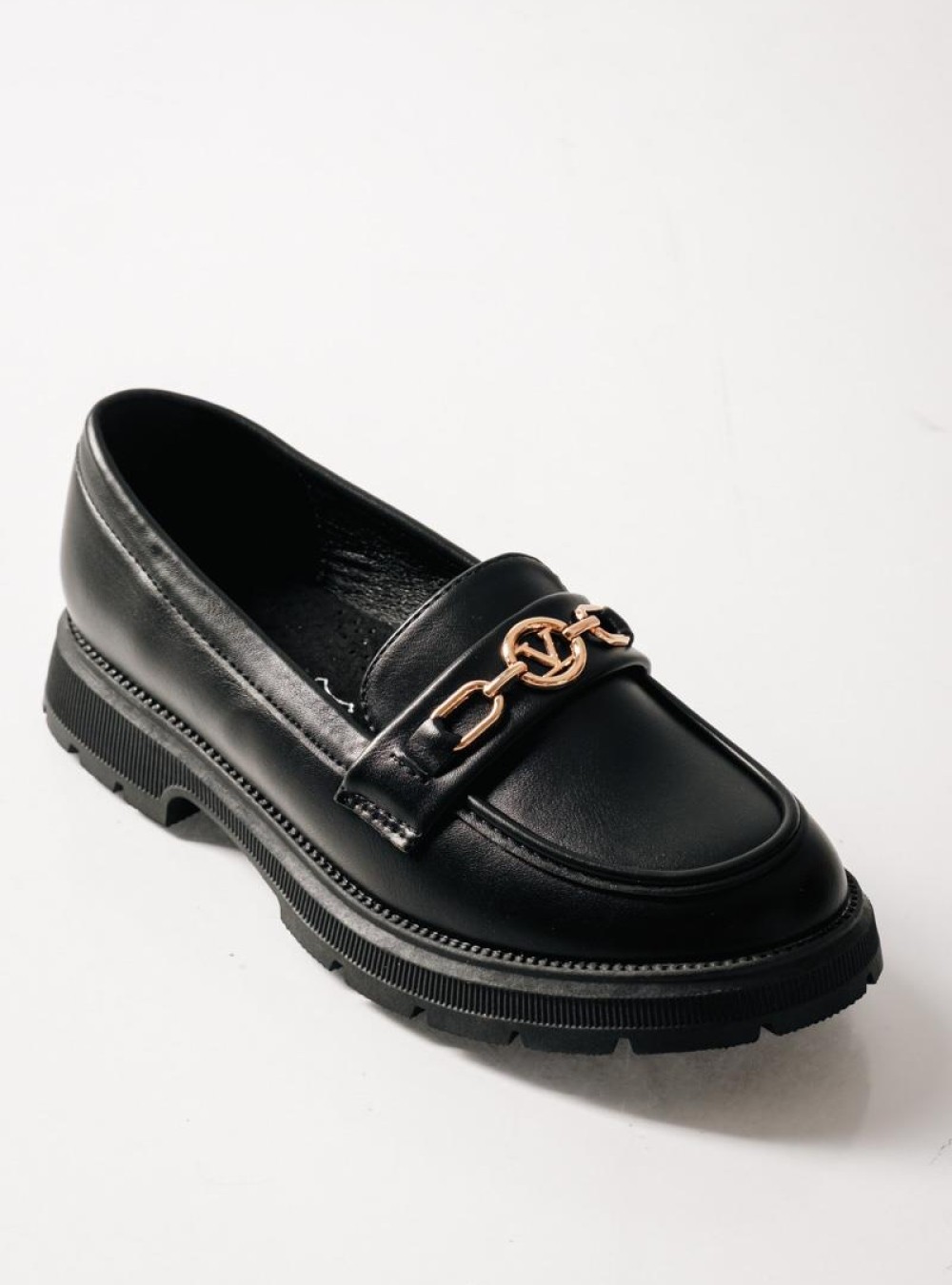 ZAK ματ loafers για κορίτσια με χρυσή αλυσίδα και τρακτερωτή σόλα ΜΑΥΡΟ