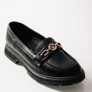 ZAK ματ loafers για κορίτσια με χρυσή αλυσίδα και τρακτερωτή σόλα ΜΑΥΡΟ