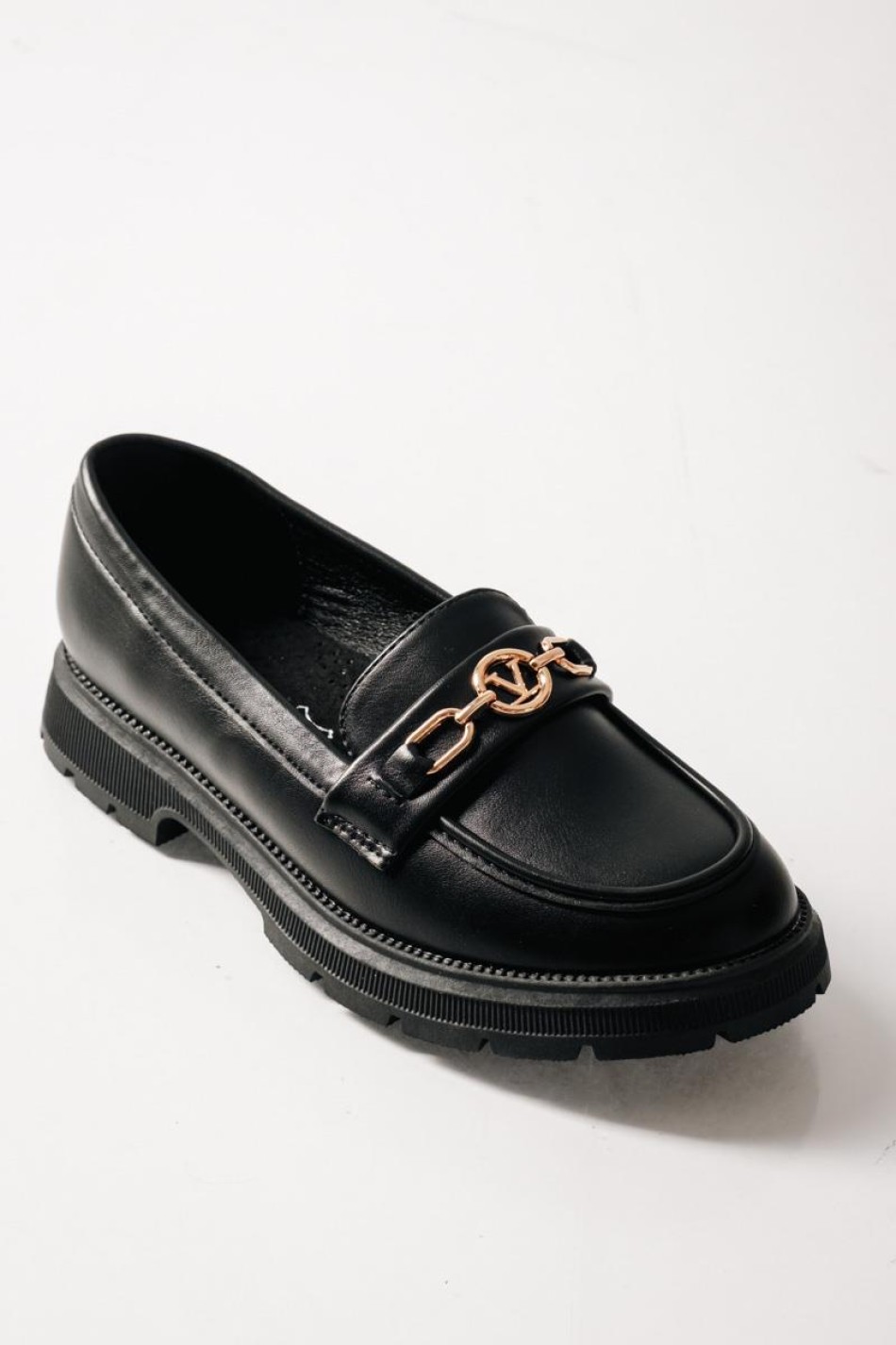 ZAK ματ loafers για κορίτσια με χρυσή αλυσίδα και τρακτερωτή σόλα ΜΑΥΡΟ