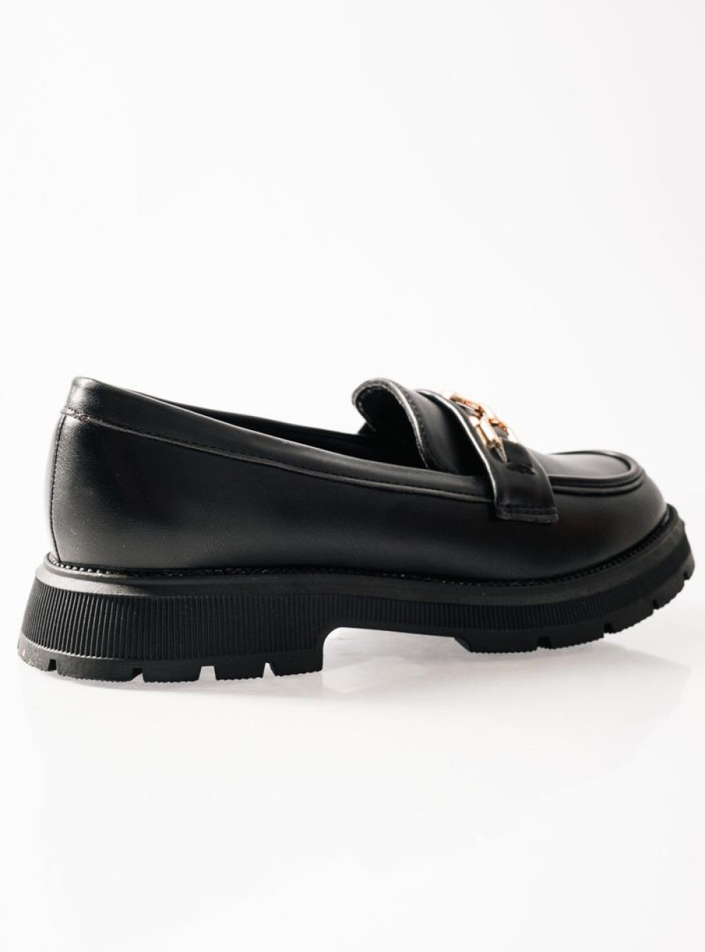 ZAK ματ loafers για κορίτσια με χρυσή αλυσίδα και τρακτερωτή σόλα ΜΑΥΡΟ