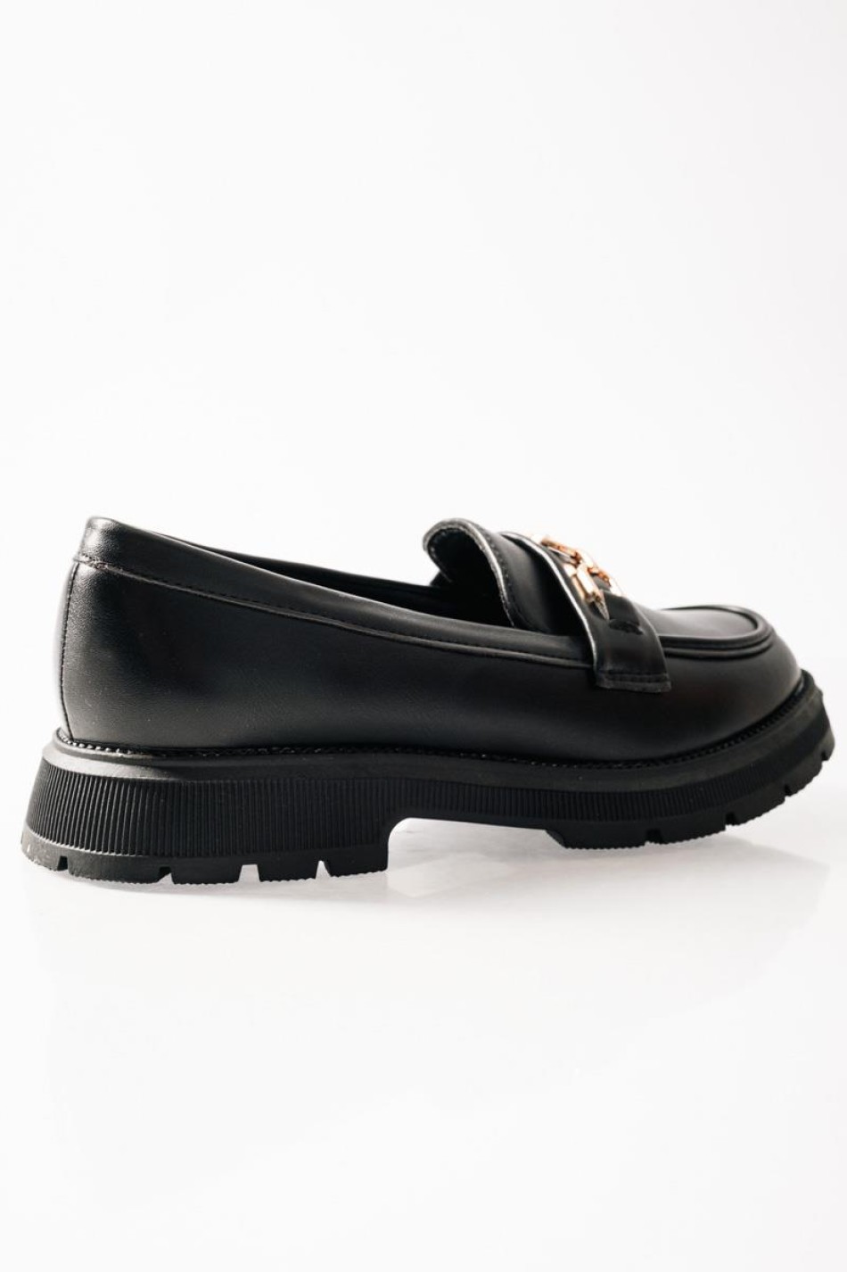 ZAK ματ loafers για κορίτσια με χρυσή αλυσίδα και τρακτερωτή σόλα ΜΑΥΡΟ