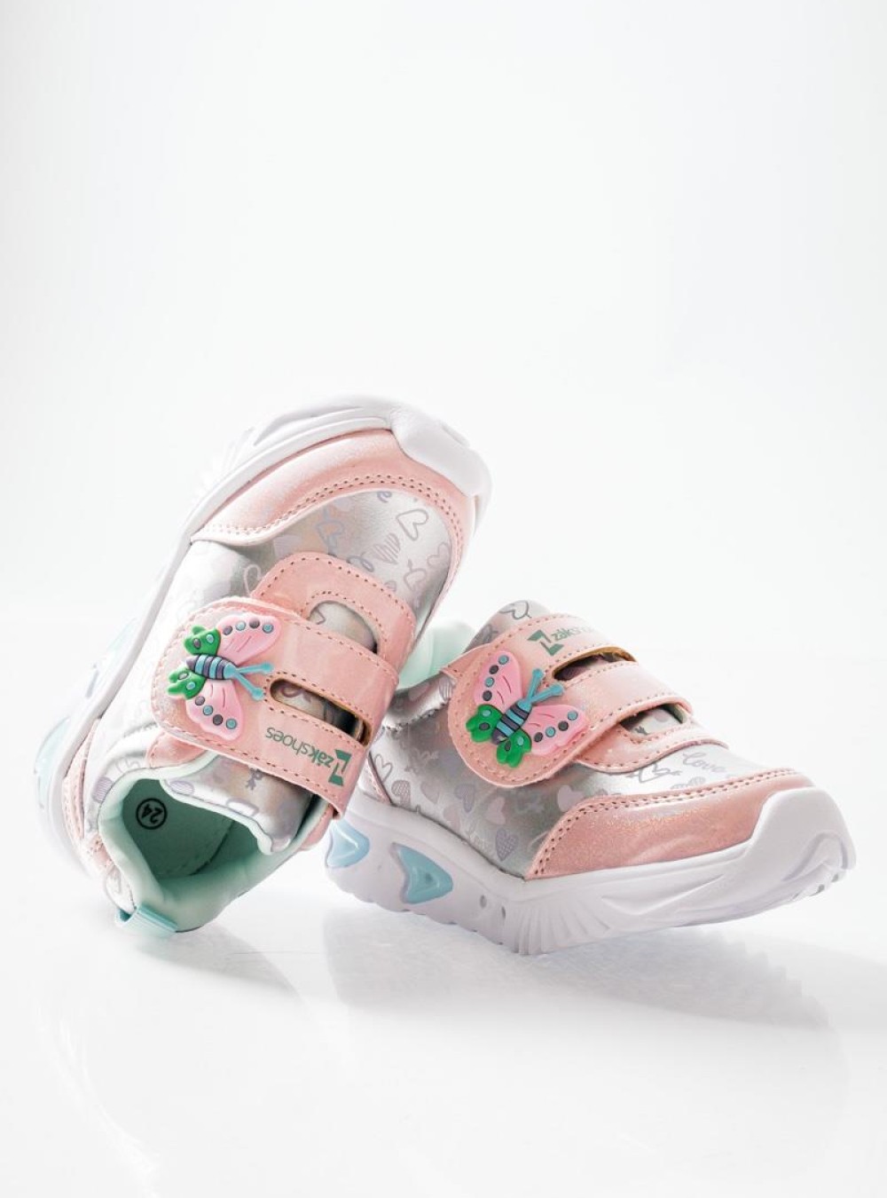 ZAK αθλητικά για κορίτσια με velcro με πεταλούδα και love prints ΡΟΖ