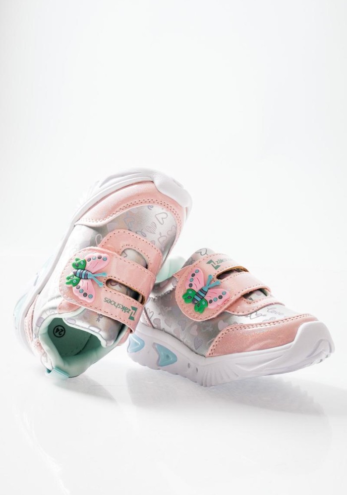 ZAK αθλητικά για κορίτσια με velcro με πεταλούδα και love prints ΡΟΖ