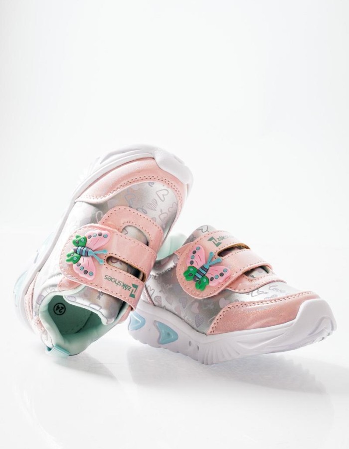ZAK αθλητικά για κορίτσια με velcro με πεταλούδα και love prints ΡΟΖ