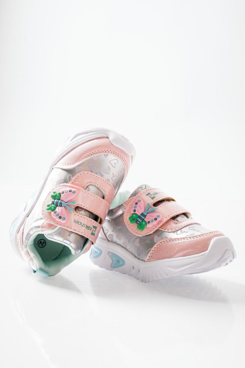 ZAK αθλητικά για κορίτσια με velcro με πεταλούδα και love prints ΡΟΖ