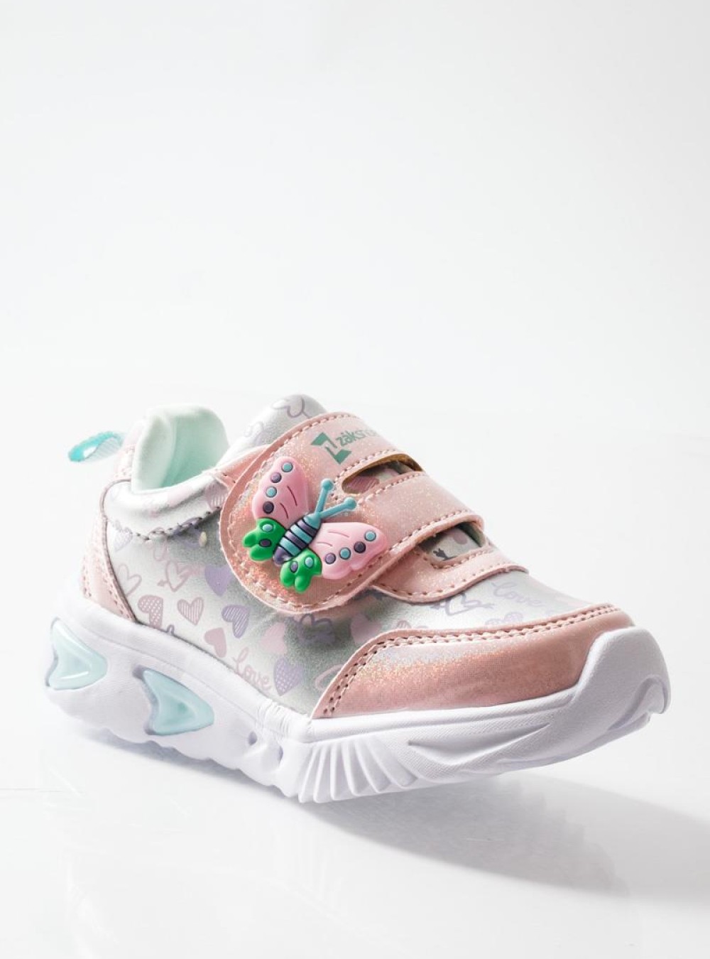 ZAK αθλητικά για κορίτσια με velcro με πεταλούδα και love prints ΡΟΖ