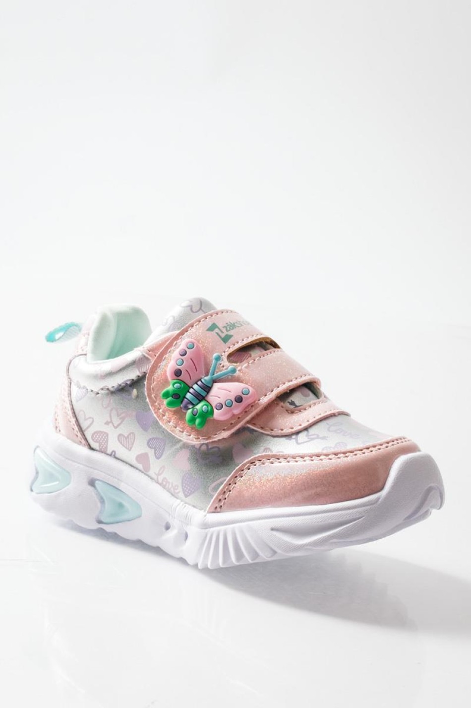 ZAK αθλητικά για κορίτσια με velcro με πεταλούδα και love prints ΡΟΖ