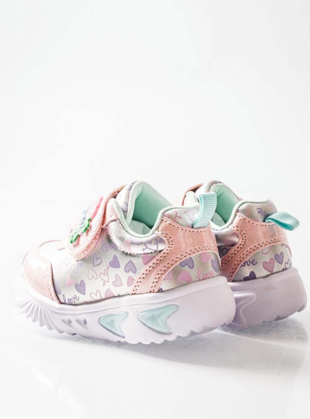 ZAK αθλητικά για κορίτσια με velcro με πεταλούδα και love prints ΡΟΖ