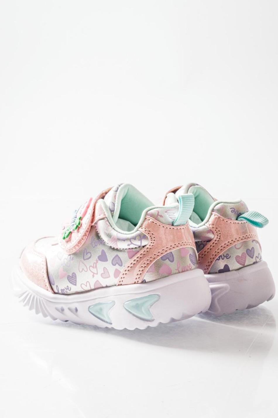 ZAK αθλητικά για κορίτσια με velcro με πεταλούδα και love prints ΡΟΖ