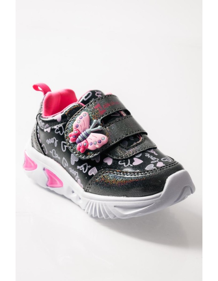 ZAK αθλητικά για κορίτσια με velcro με πεταλούδα και love prints ΓΚΡΙ