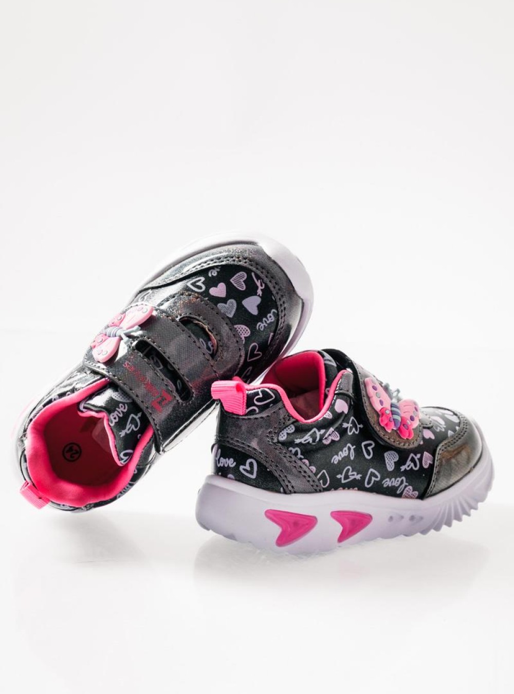ZAK αθλητικά για κορίτσια με velcro με πεταλούδα και love prints ΓΚΡΙ
