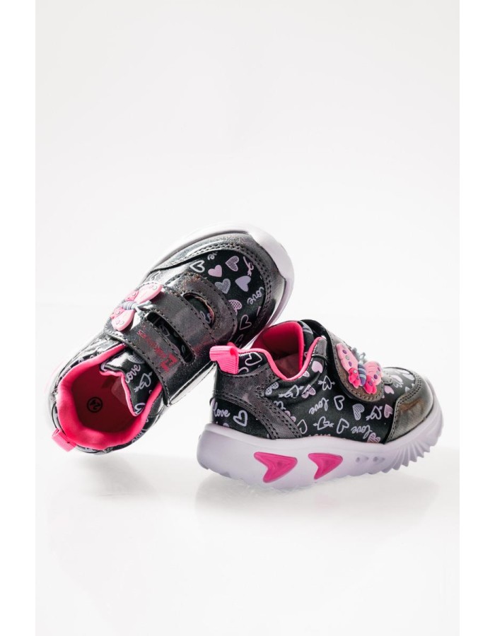 ZAK αθλητικά για κορίτσια με velcro με πεταλούδα και love prints ΓΚΡΙ