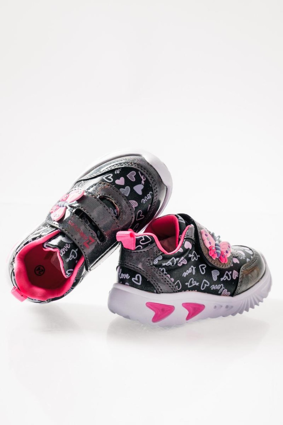 ZAK αθλητικά για κορίτσια με velcro με πεταλούδα και love prints ΓΚΡΙ