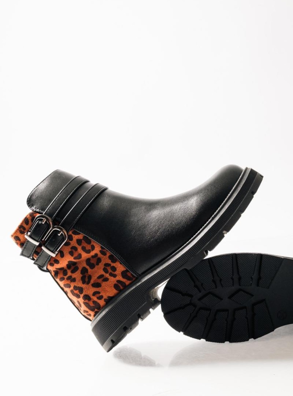 ZAK biker μποτάκια για κορίτσια με animal print και διπλό διακοσμητικό ζωνάκι  ΜΑΥΡΟ/ΛΕΟΠΑΡ
