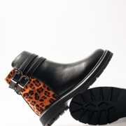 ZAK biker μποτάκια για κορίτσια με animal print και διπλό διακοσμητικό ζωνάκι  ΜΑΥΡΟ/ΛΕΟΠΑΡ