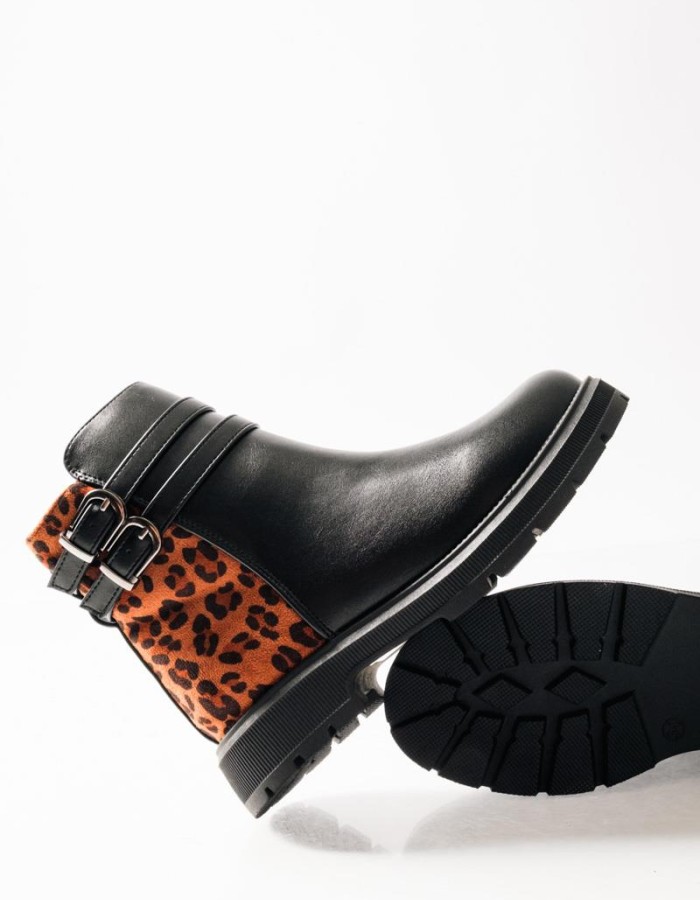 ZAK biker μποτάκια για κορίτσια με animal print και διπλό διακοσμητικό ζωνάκι  ΜΑΥΡΟ/ΛΕΟΠΑΡ