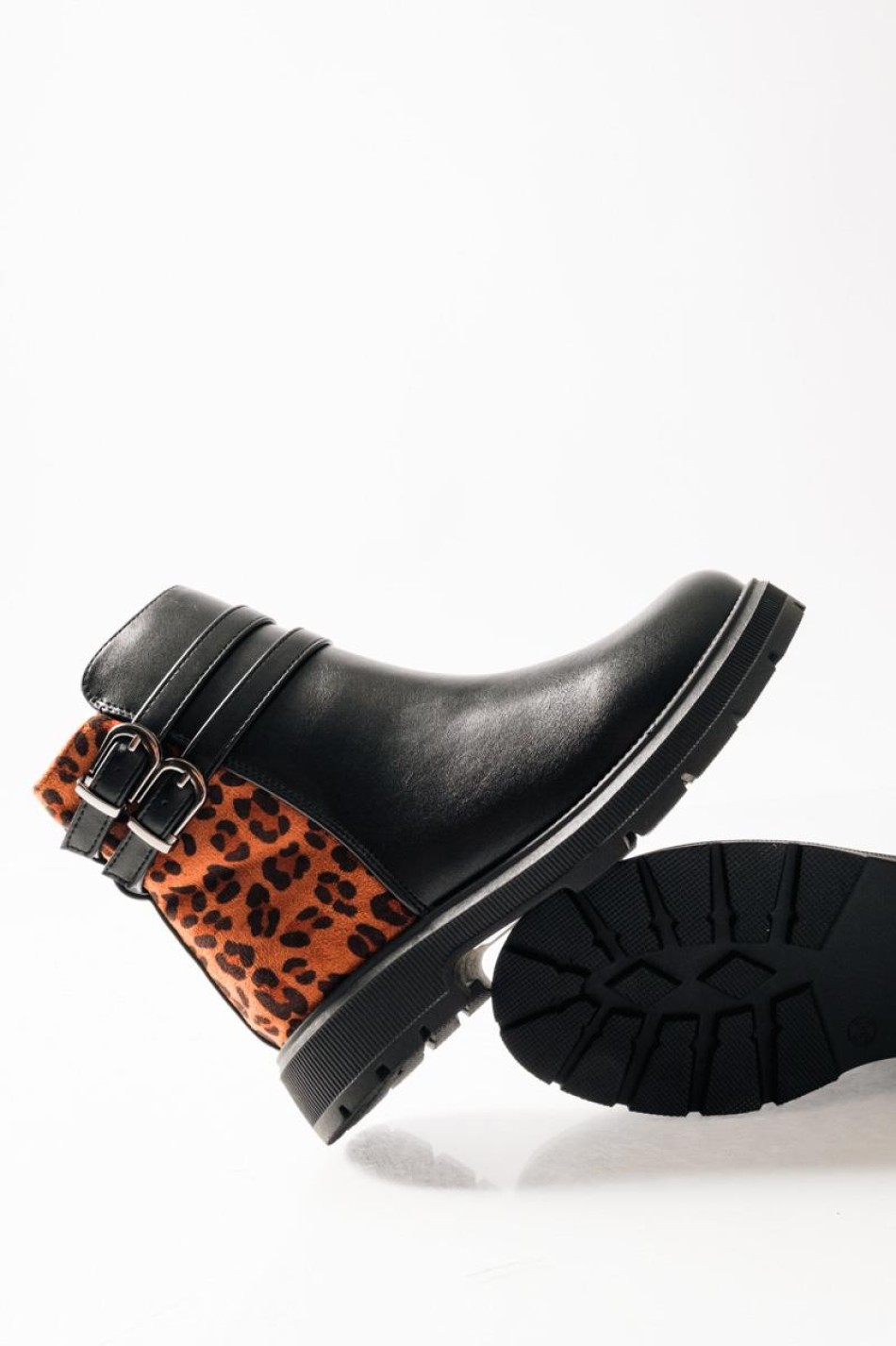ZAK biker μποτάκια για κορίτσια με animal print και διπλό διακοσμητικό ζωνάκι  ΜΑΥΡΟ/ΛΕΟΠΑΡ