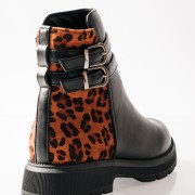 ZAK biker μποτάκια για κορίτσια με animal print και διπλό διακοσμητικό ζωνάκι  ΜΑΥΡΟ/ΛΕΟΠΑΡ