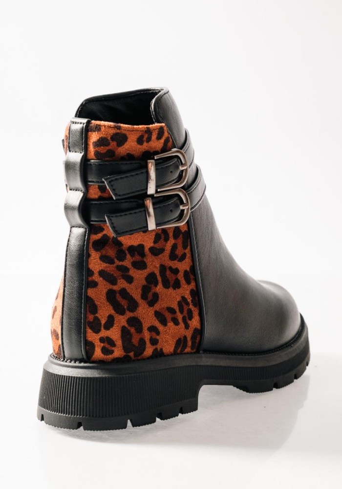 ZAK biker μποτάκια για κορίτσια με animal print και διπλό διακοσμητικό ζωνάκι  ΜΑΥΡΟ/ΛΕΟΠΑΡ
