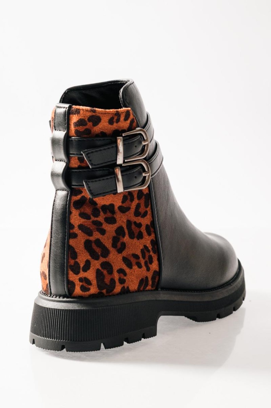 ZAK biker μποτάκια για κορίτσια με animal print και διπλό διακοσμητικό ζωνάκι  ΜΑΥΡΟ/ΛΕΟΠΑΡ