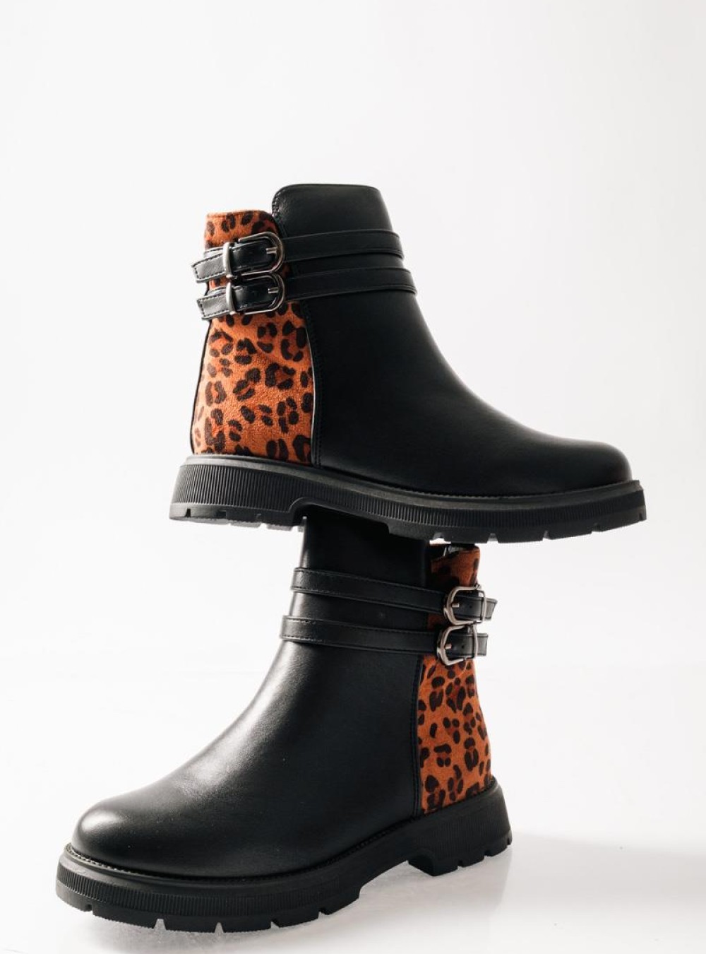 ZAK biker μποτάκια για κορίτσια με animal print και διπλό διακοσμητικό ζωνάκι  ΜΑΥΡΟ/ΛΕΟΠΑΡ