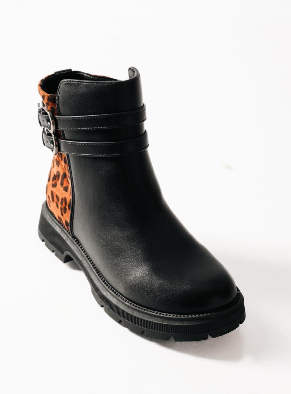 ZAK biker μποτάκια για κορίτσια με animal print και διπλό διακοσμητικό ζωνάκι  ΜΑΥΡΟ/ΛΕΟΠΑΡ