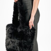 Oversized χειμερινή τσάντα ώμου με λεοπάρ επένδυση εσωτερικά ΜΑΥΡΟ