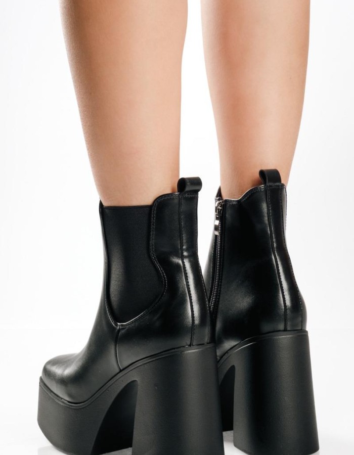 Δίσολα ankle boots με χοντρό τακούνι και λάστιχο στο πλάι ΜΑΥΡΟ