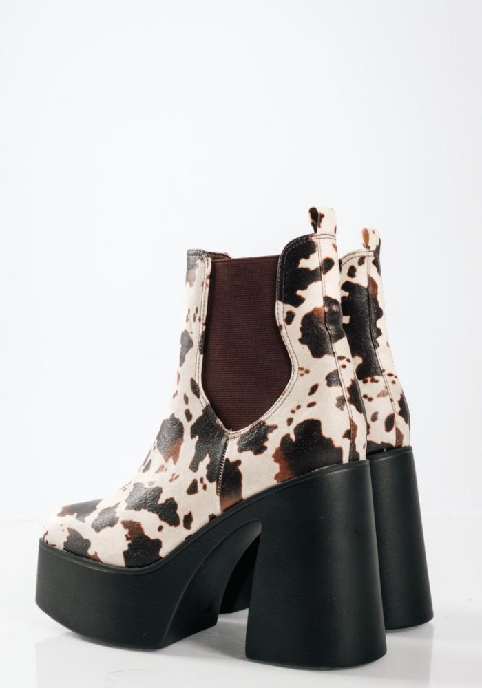 Δίσολα ankle boots με χοντρό τακούνι και animal print σχέδιο ΚΑΦΕ