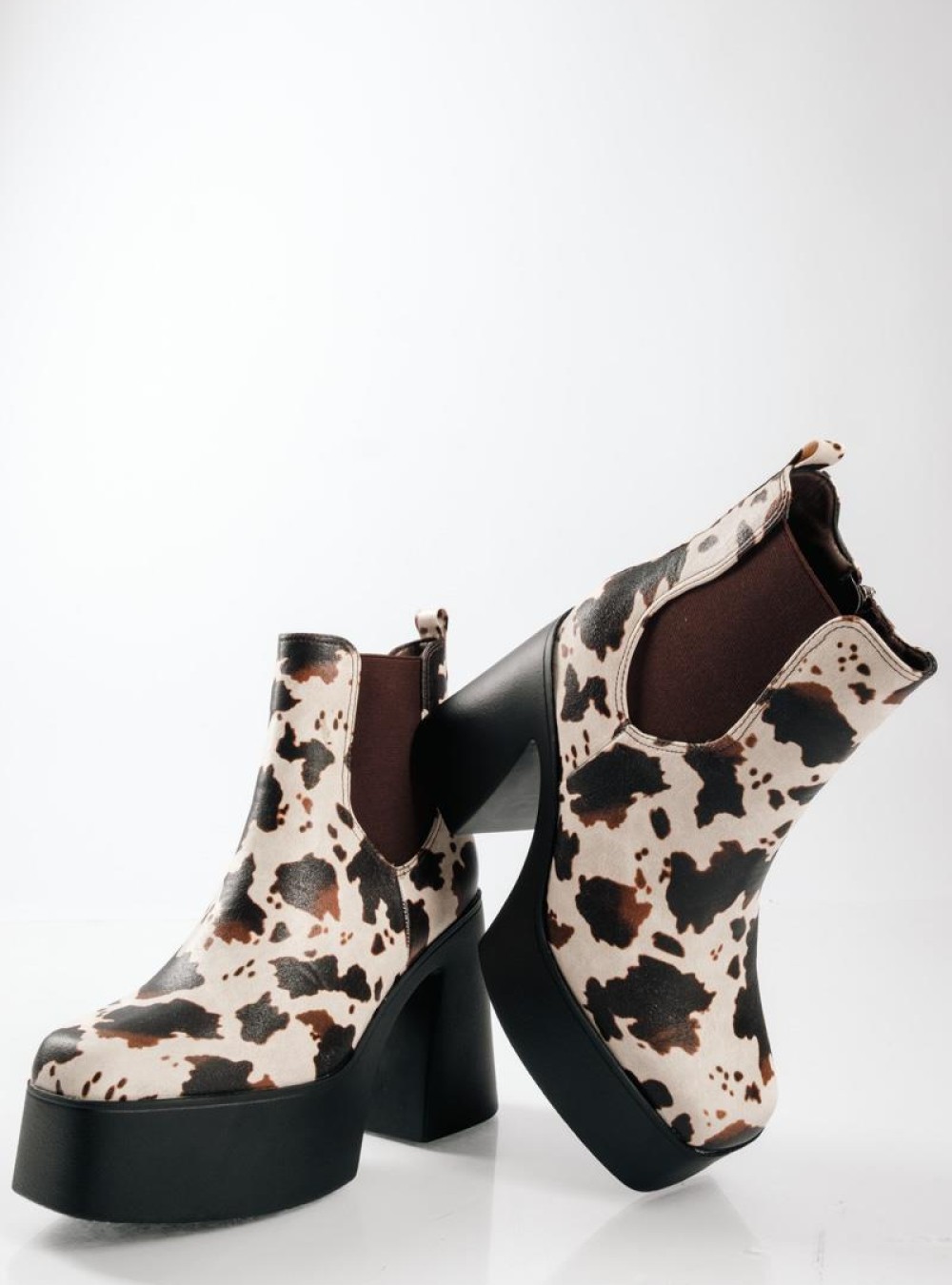 Δίσολα ankle boots με χοντρό τακούνι και animal print σχέδιο ΚΑΦΕ