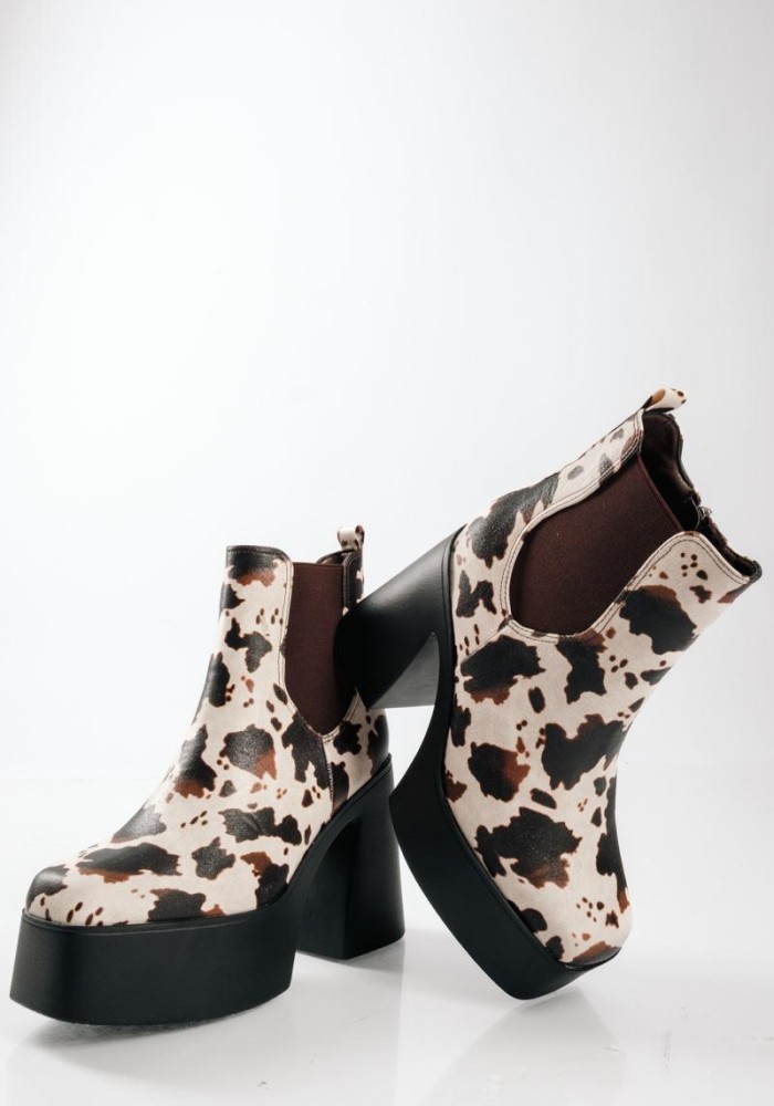 Δίσολα ankle boots με χοντρό τακούνι και animal print σχέδιο ΚΑΦΕ