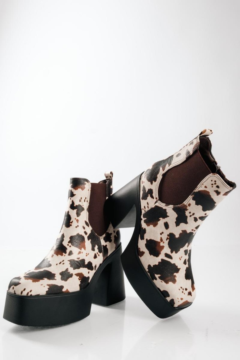 Δίσολα ankle boots με χοντρό τακούνι και animal print σχέδιο ΚΑΦΕ