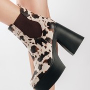 Δίσολα ankle boots με χοντρό τακούνι και animal print σχέδιο ΚΑΦΕ