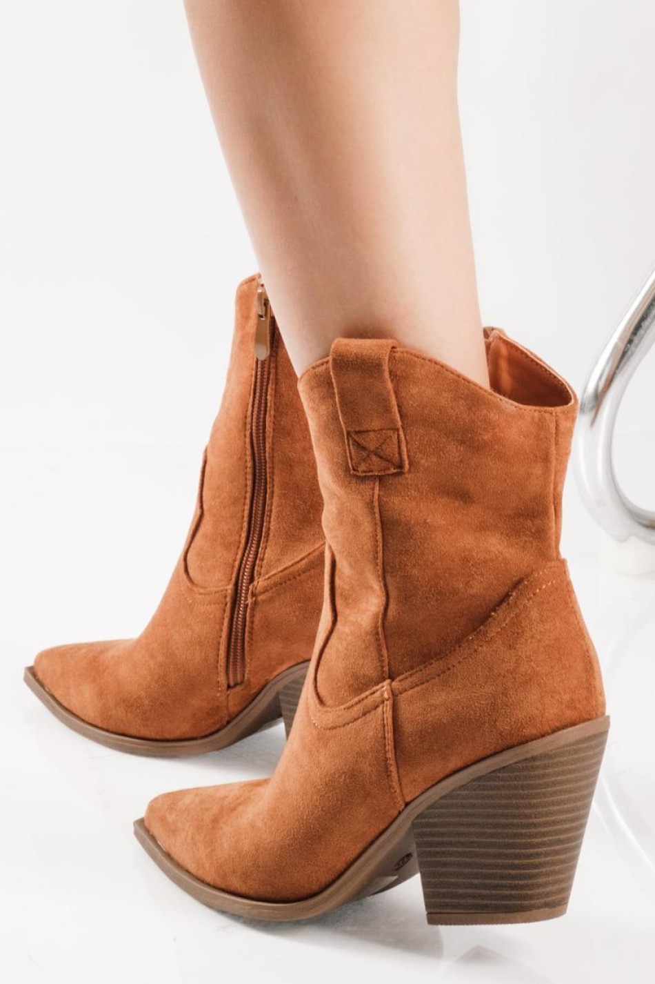 Suede western μποτάκια με χοντρό τακούνι ΤΑΜΠΑ