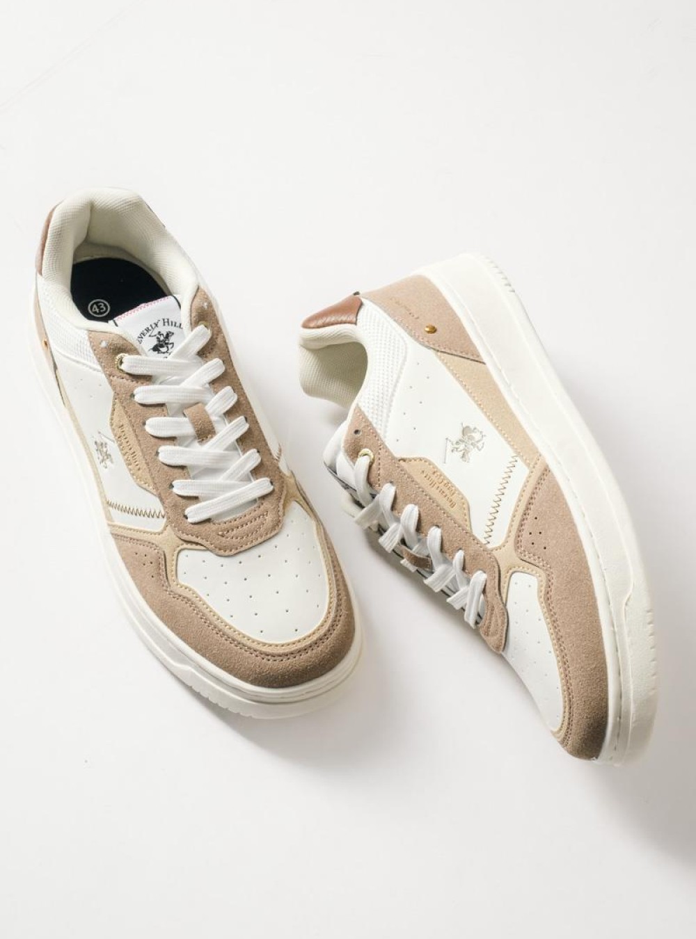 BEVERLY HILLS POLO CLUB sneaker με μπεζ suede λεπτομέρειες ΑΣΠΡΟ BEVERLY HILLS POLO CLUB sneaker με μπεζ suede λεπτομέρειες ΑΣΠΡΟ