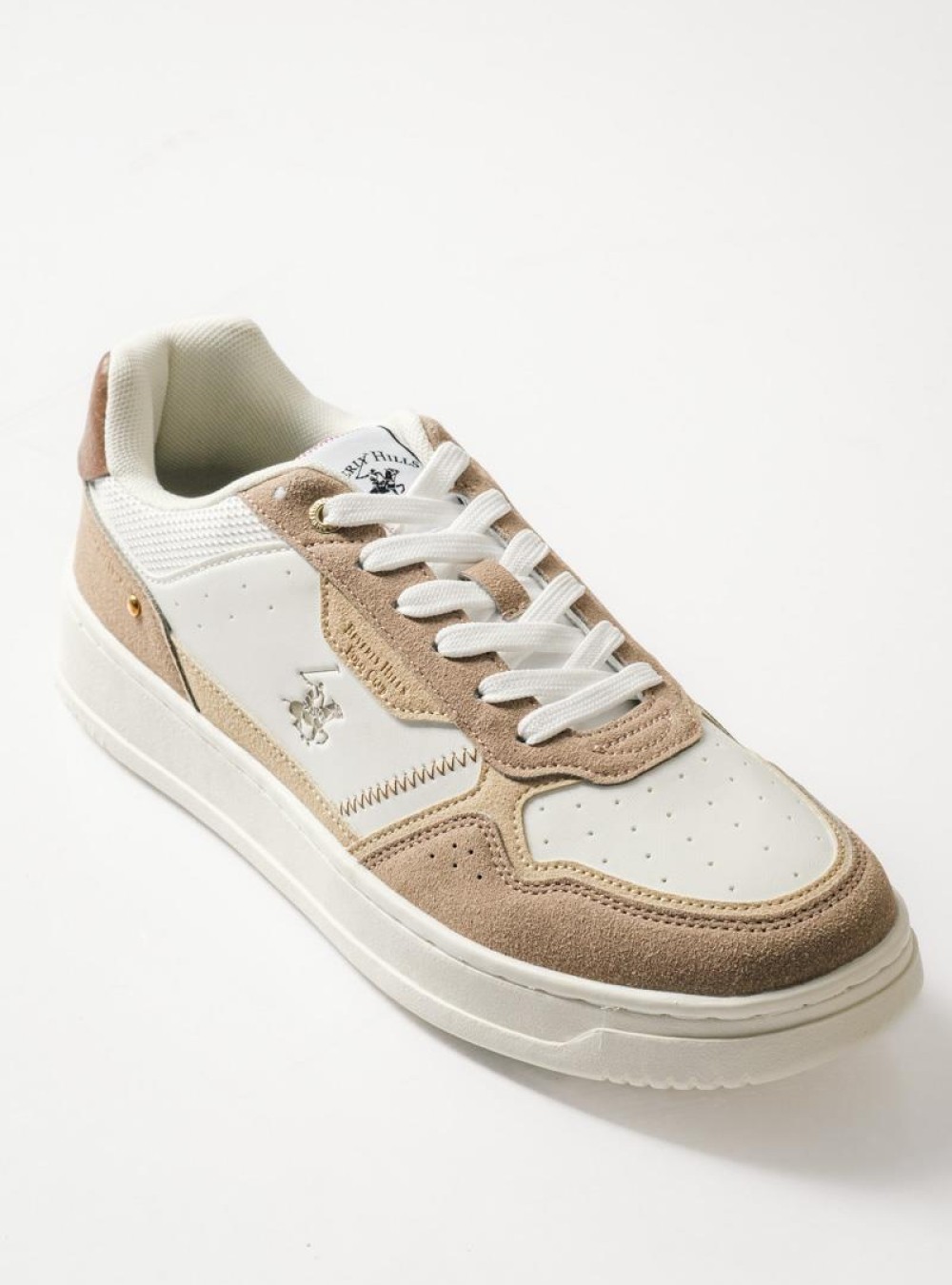BEVERLY HILLS POLO CLUB sneaker με μπεζ suede λεπτομέρειες ΑΣΠΡΟ BEVERLY HILLS POLO CLUB sneaker με μπεζ suede λεπτομέρειες ΑΣΠΡΟ