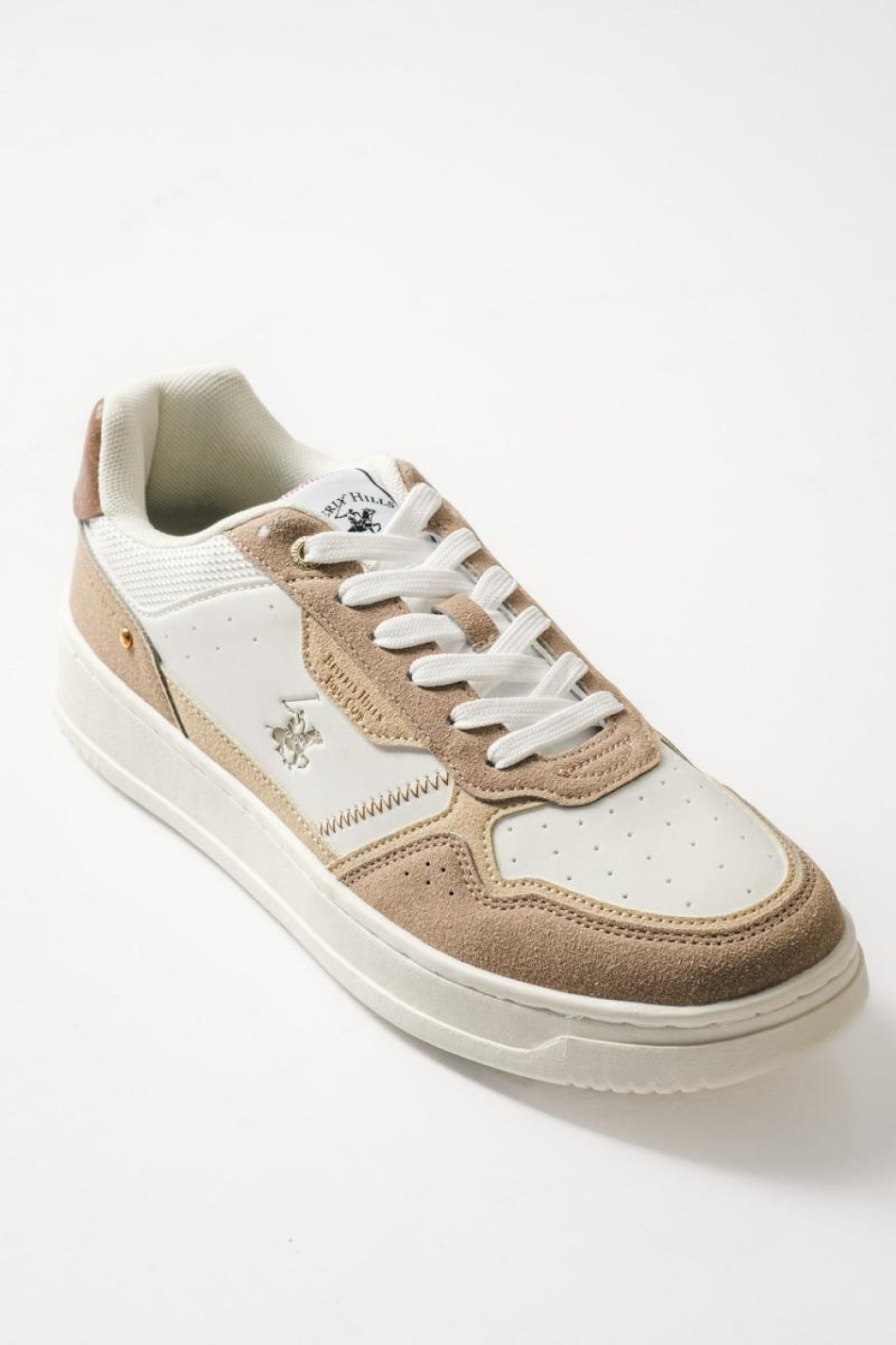 BEVERLY HILLS POLO CLUB sneaker με μπεζ suede λεπτομέρειες ΑΣΠΡΟ BEVERLY HILLS POLO CLUB sneaker με μπεζ suede λεπτομέρειες ΑΣΠΡΟ