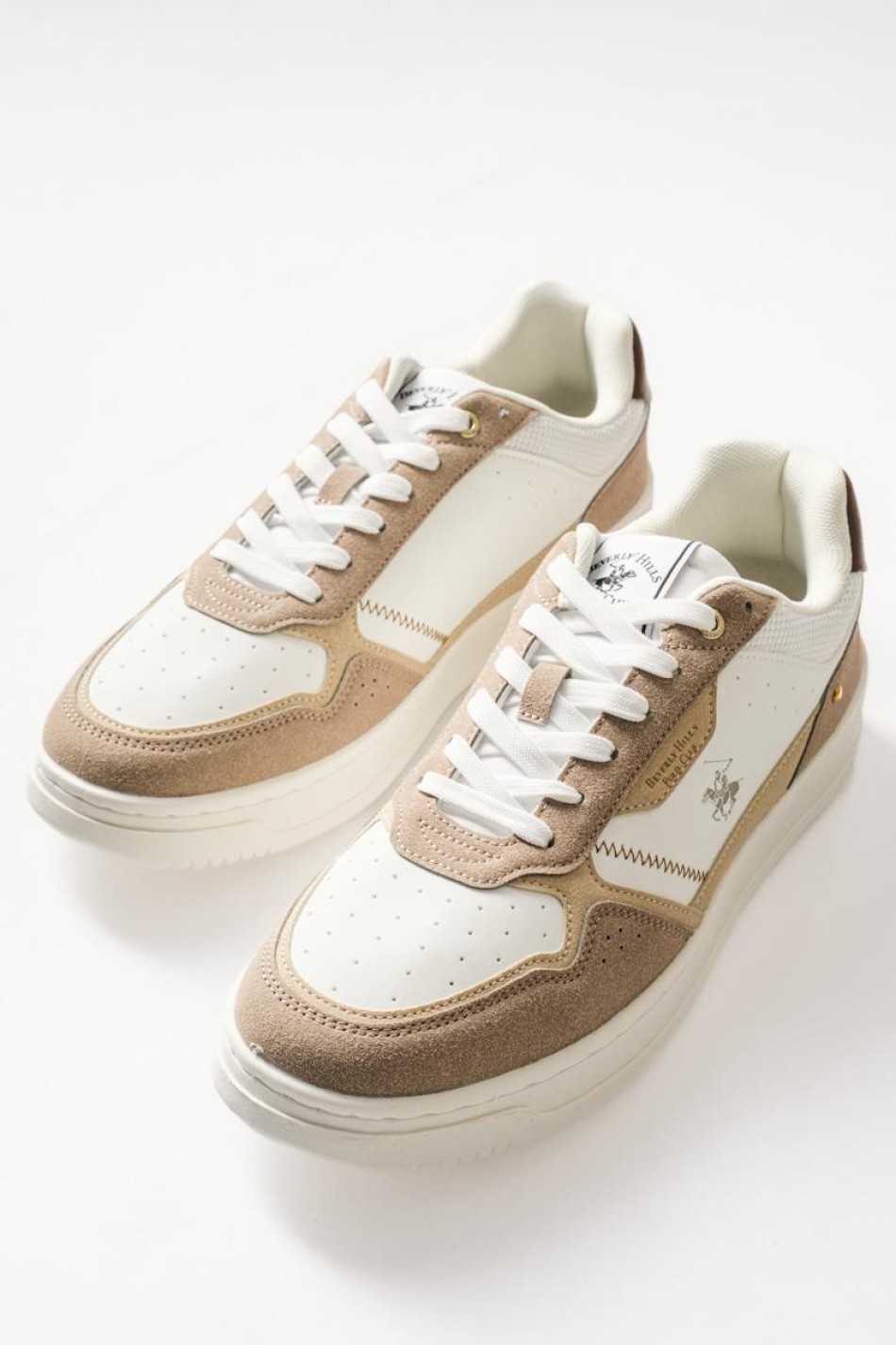 BEVERLY HILLS POLO CLUB sneaker με μπεζ suede λεπτομέρειες ΑΣΠΡΟ BEVERLY HILLS POLO CLUB sneaker με μπεζ suede λεπτομέρειες ΑΣΠΡΟ