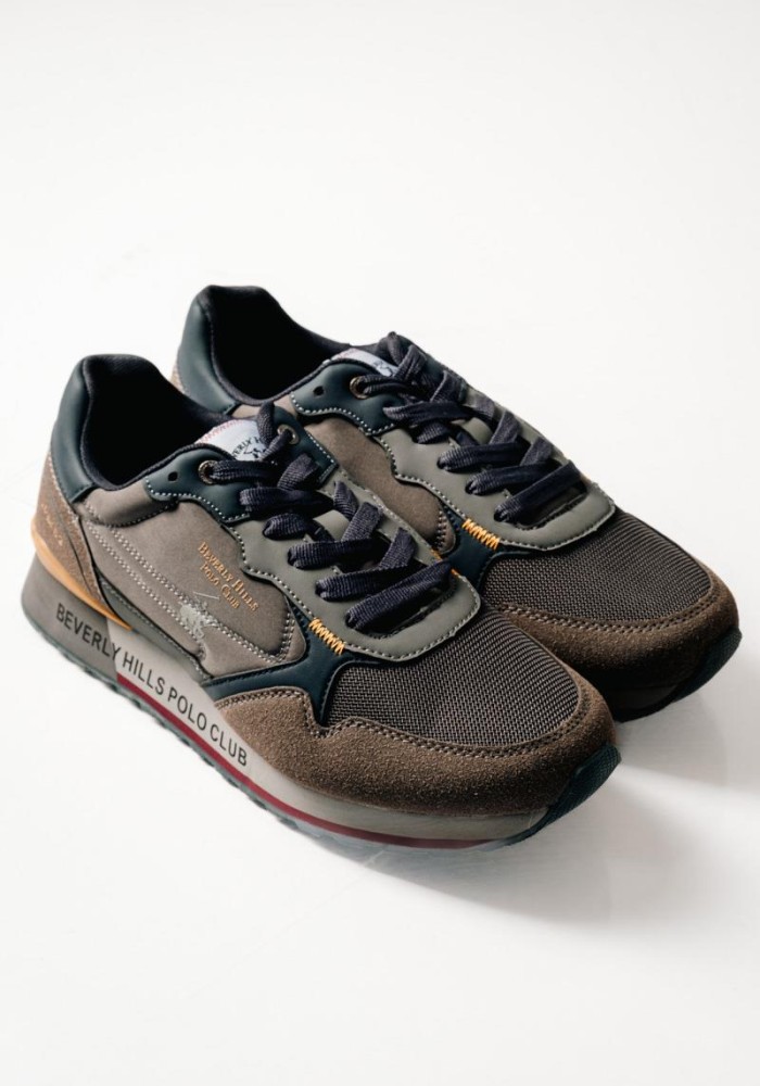 BEVERLY HILLS POLO CLUB sneaker με συνδυασμό υλικών με logo στη σόλα ΓΚΡΙ