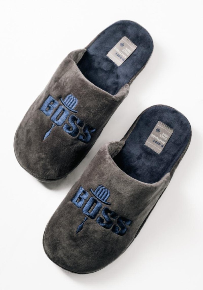 B-SOFT ανδρικές παντόφλες BOSS με αντιολισθητική σόλα ΓΚΡΙ