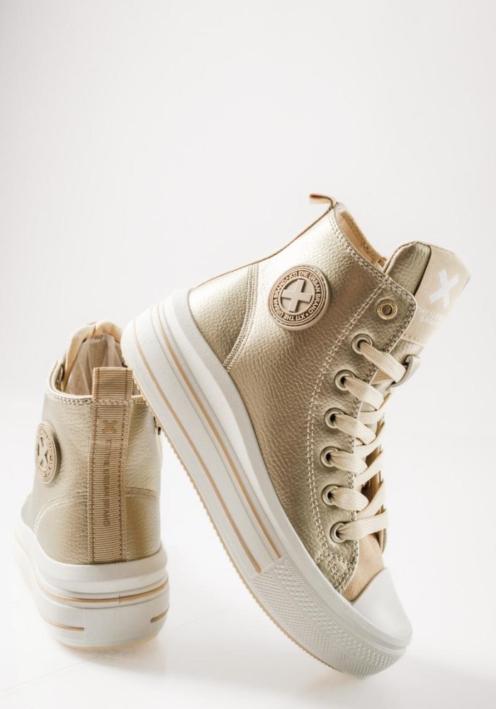 XTI sneakers μποτάκια για κορίτσια με κορδόνια και φερμουάρ ΧΡΥΣΟ