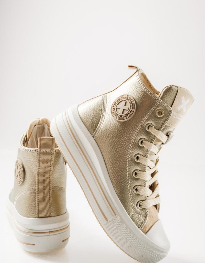 XTI sneakers μποτάκια για κορίτσια με κορδόνια και φερμουάρ ΧΡΥΣΟ