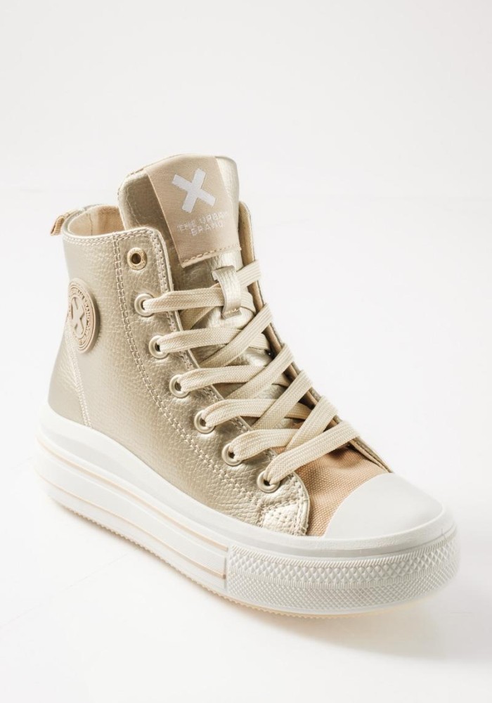XTI sneakers μποτάκια για κορίτσια με κορδόνια και φερμουάρ ΧΡΥΣΟ