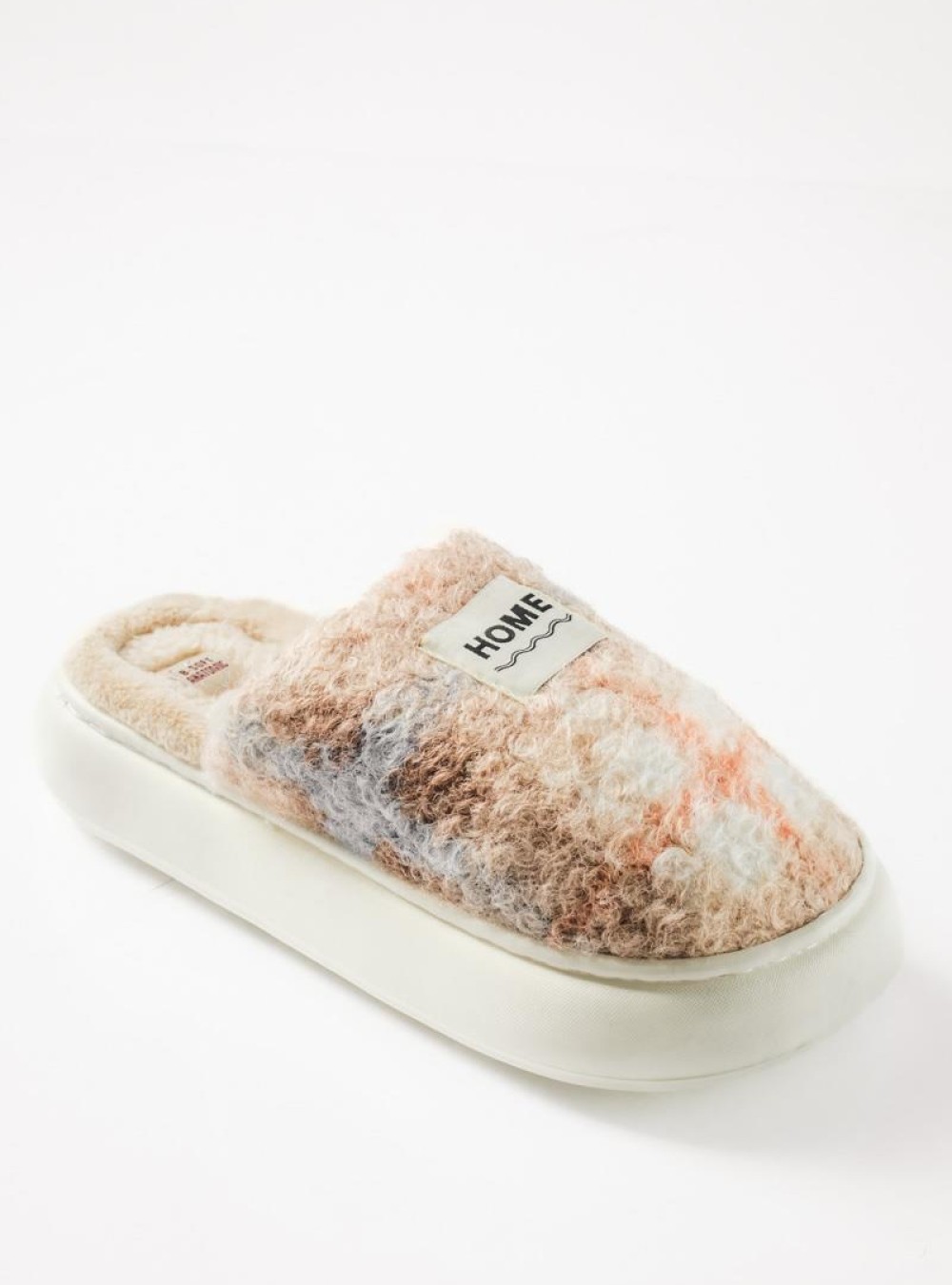B-SOFT fluffy παντόφλες με καρώ σχέδιο και γούνα εσωτερικά ΠΟΥΡΟ