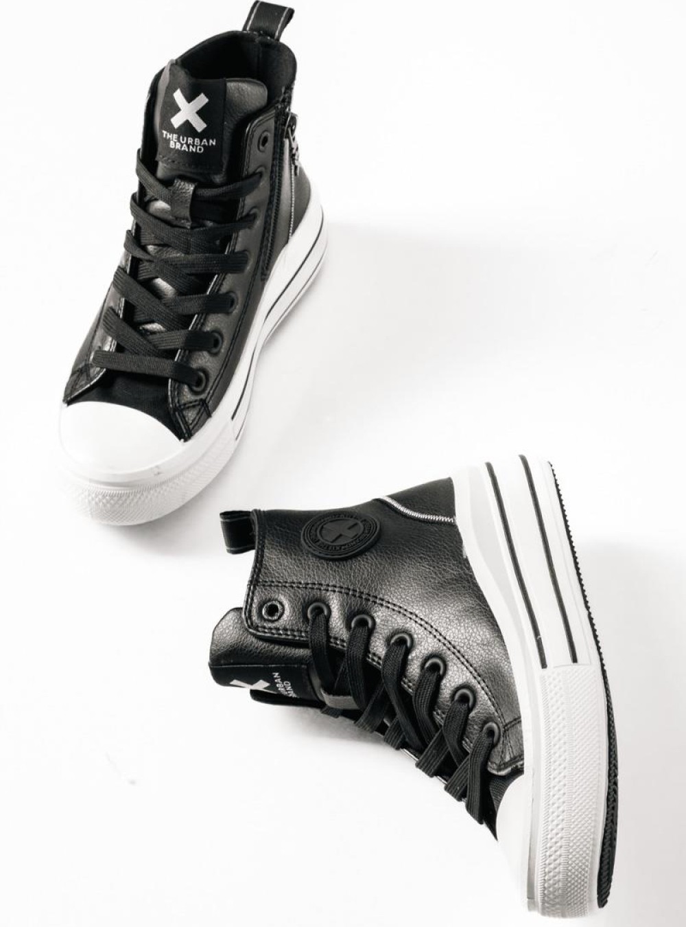 XTI sneakers μποτάκια με κορδόνια και φερμουάρ ΜΑΥΡΟ