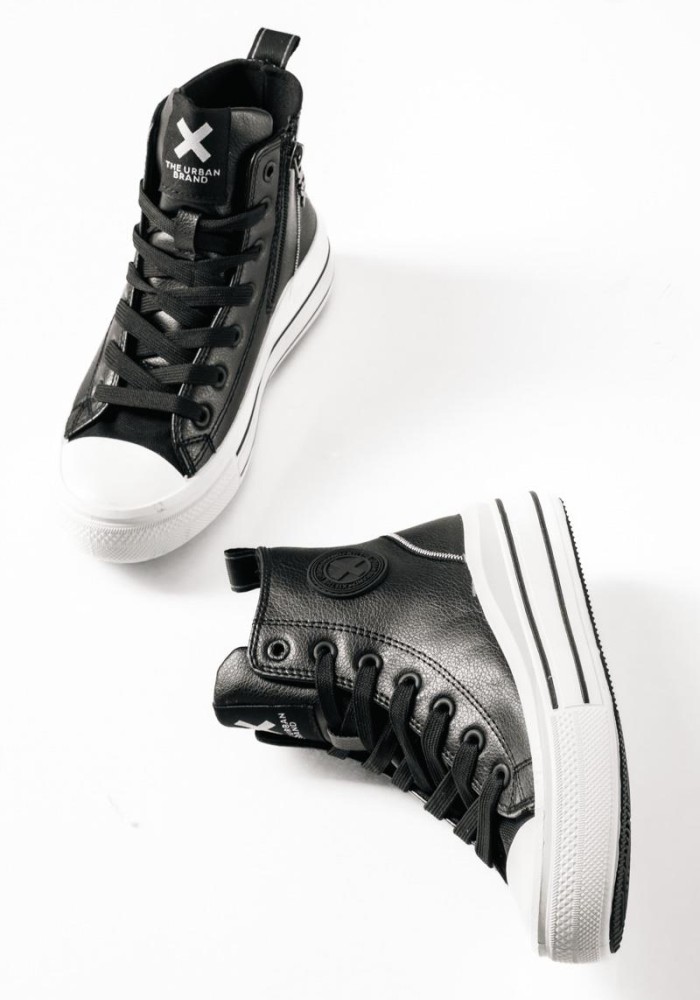 XTI sneakers μποτάκια με κορδόνια και φερμουάρ ΜΑΥΡΟ