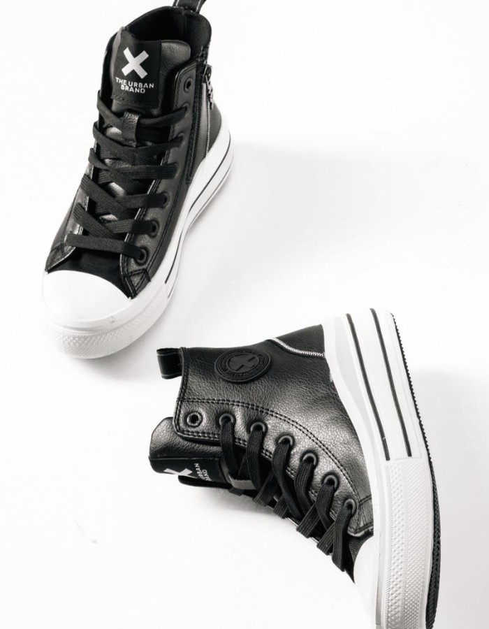 XTI sneakers μποτάκια με κορδόνια και φερμουάρ ΜΑΥΡΟ