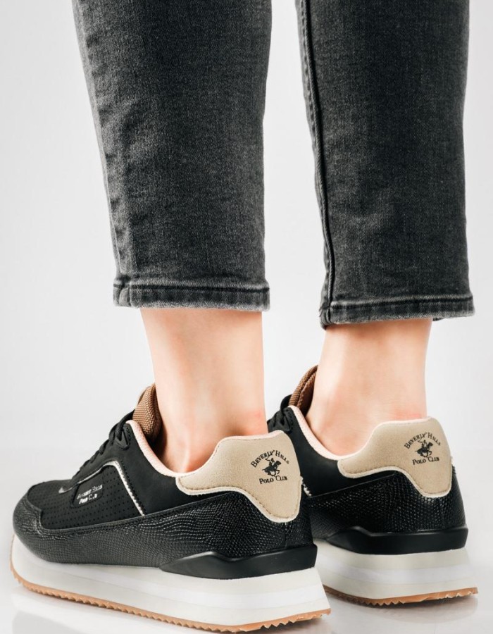 BEVERLY HILLS POLO CLUB γυναικεία sneakers με ανάγλυφη υφή ΜΑΥΡΟ