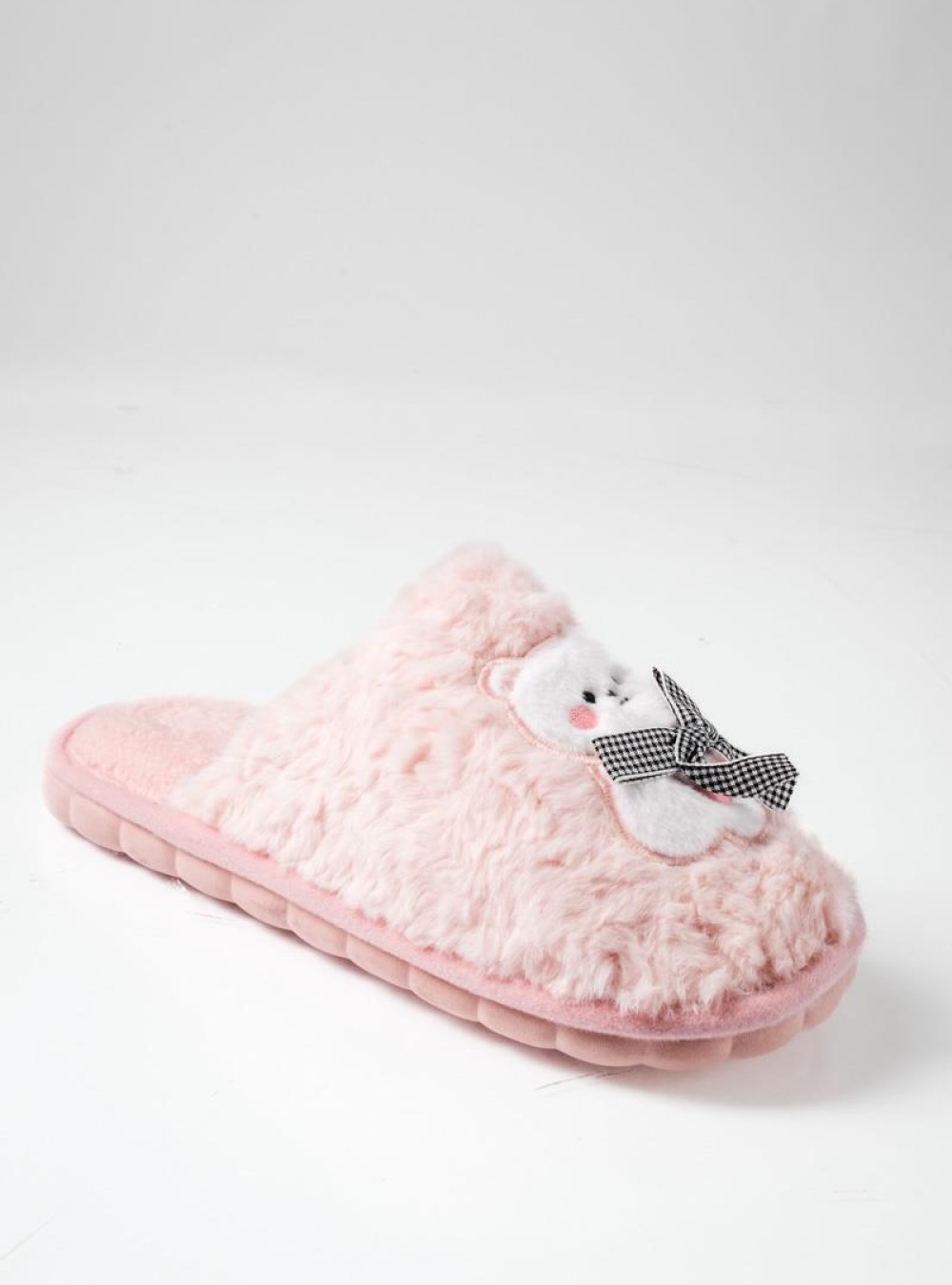 Χειμερινές fluffy παντόφλες με αρκουδάκι ΡΟΖ
